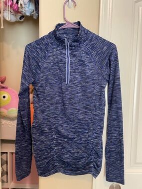 Athleta Women's Long Sleeve Quarter-Zip Top in Blue Heather